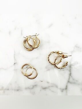 NWT Assorted Mini Gold Hoop 3 Style Earrings Set